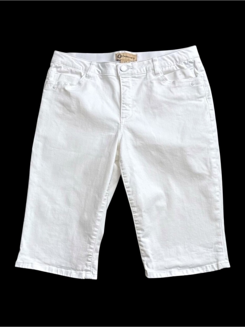 Democracy Capri Jeans Womens 12 White Stretch Ab Technology Elastic Waist Crop